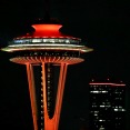 Thumbnail image of the Space Needle lit up in Redhawk Red
