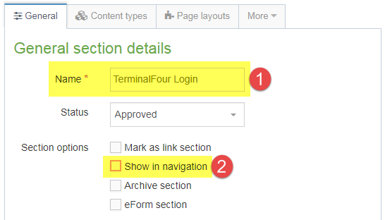 Screenshot of steps 1 and 2 of creating a hidden link section
