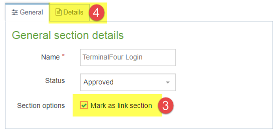 Screenshot of steps 3 and 4 of creating a hidden link section