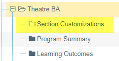 Example of how to locate the Section Customizations folder to update Section Banner - Theatre