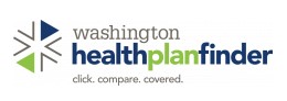 Logo for Washington  Health Plan Finder with subtitle click, compare, covered.