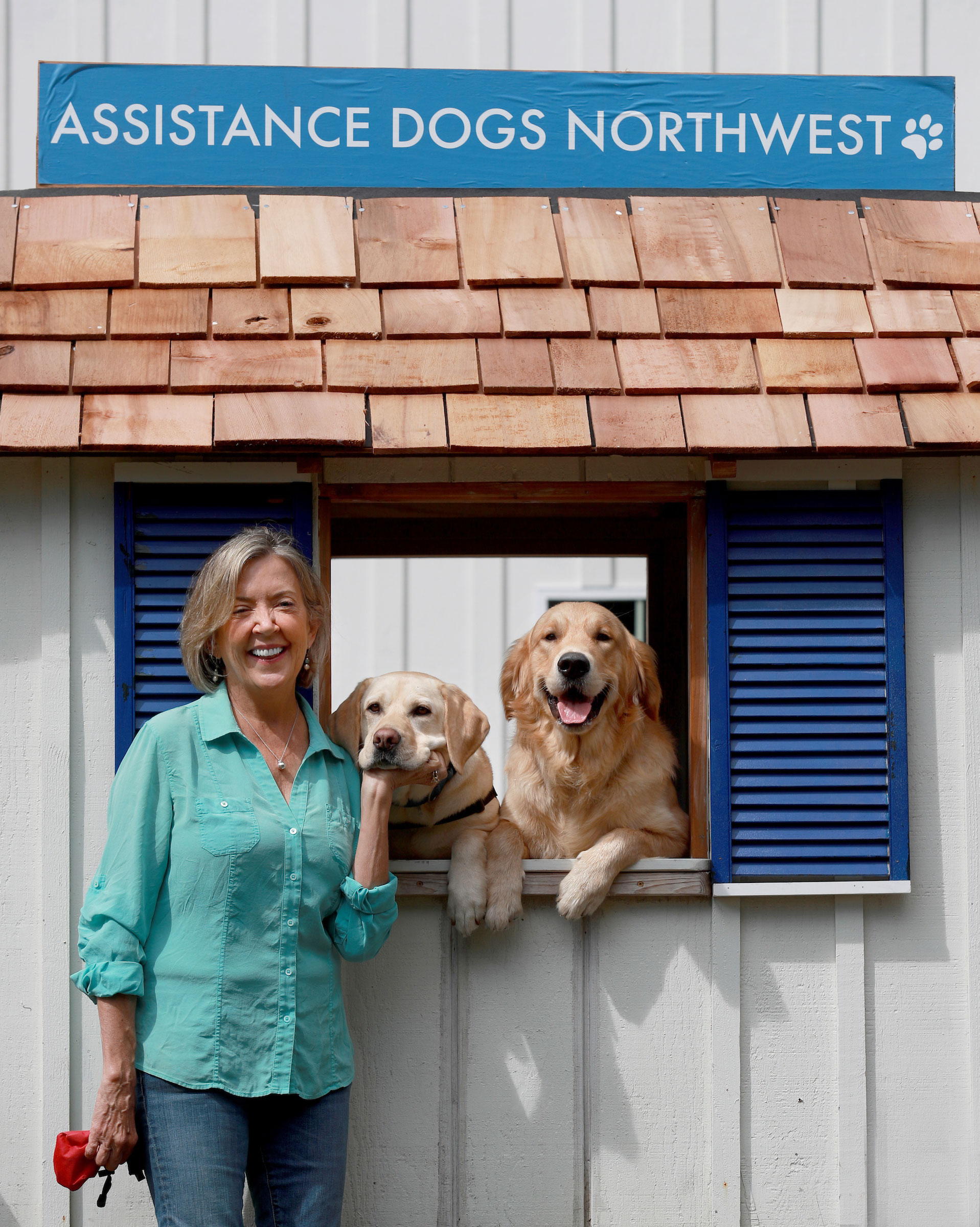 Maureen with some of the training dogs