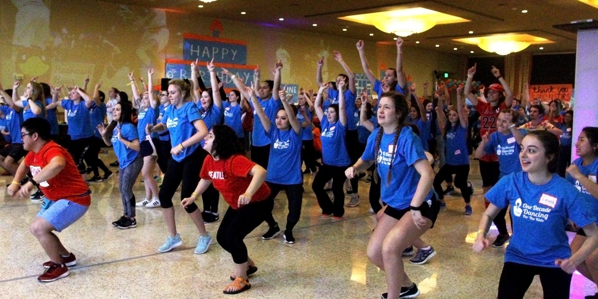 a crowd of students dancing at the 2017 Dance Marathon