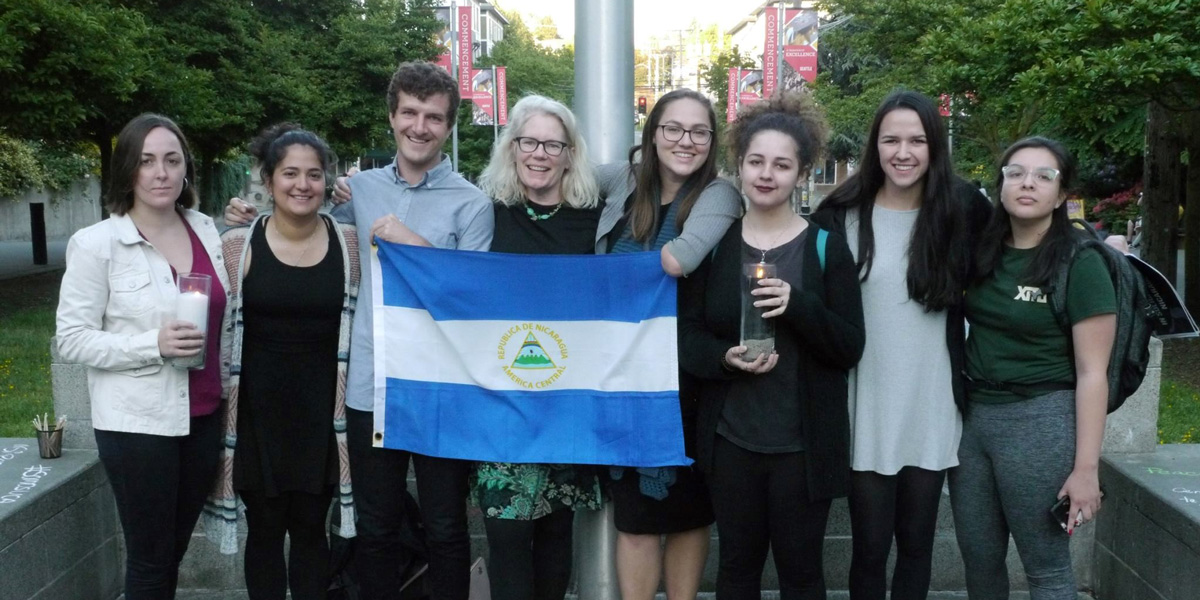 Group of students, alumni and faculty supporting the people of Nicaragua