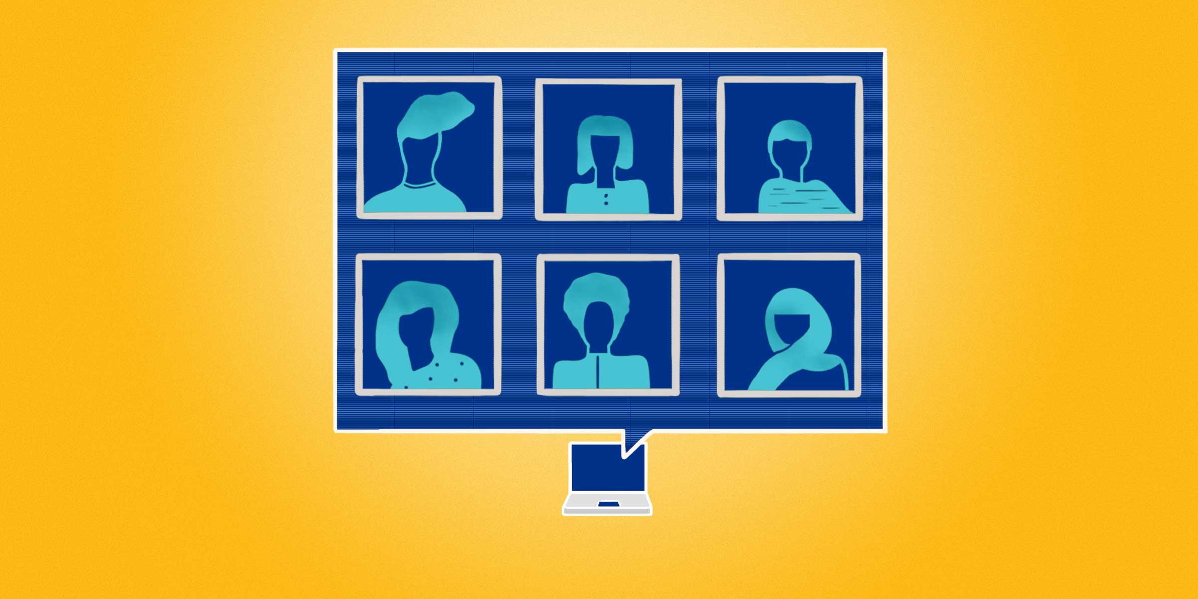 Illustration of people taking part in a Zoom meeting.