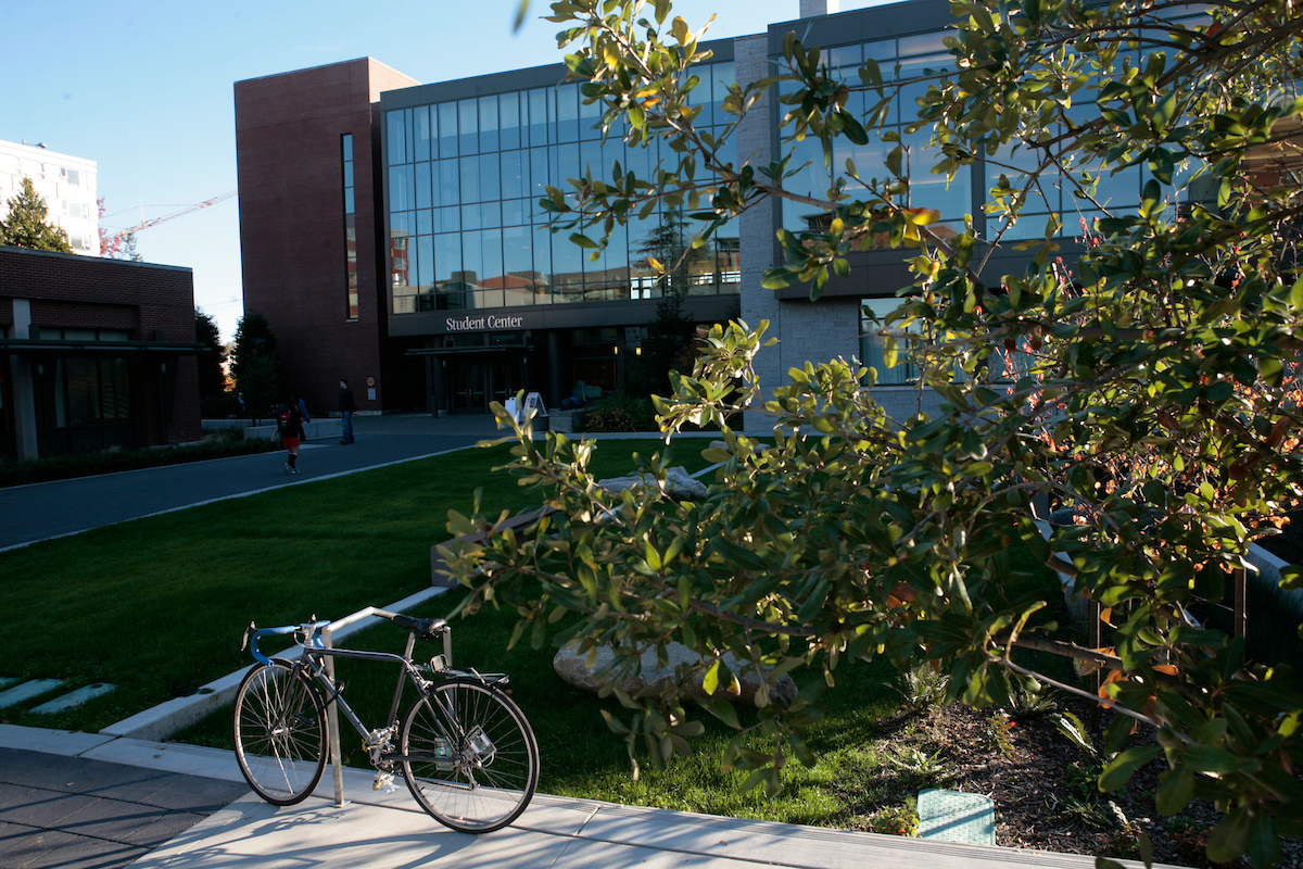 A bicycle in front of the Student Center