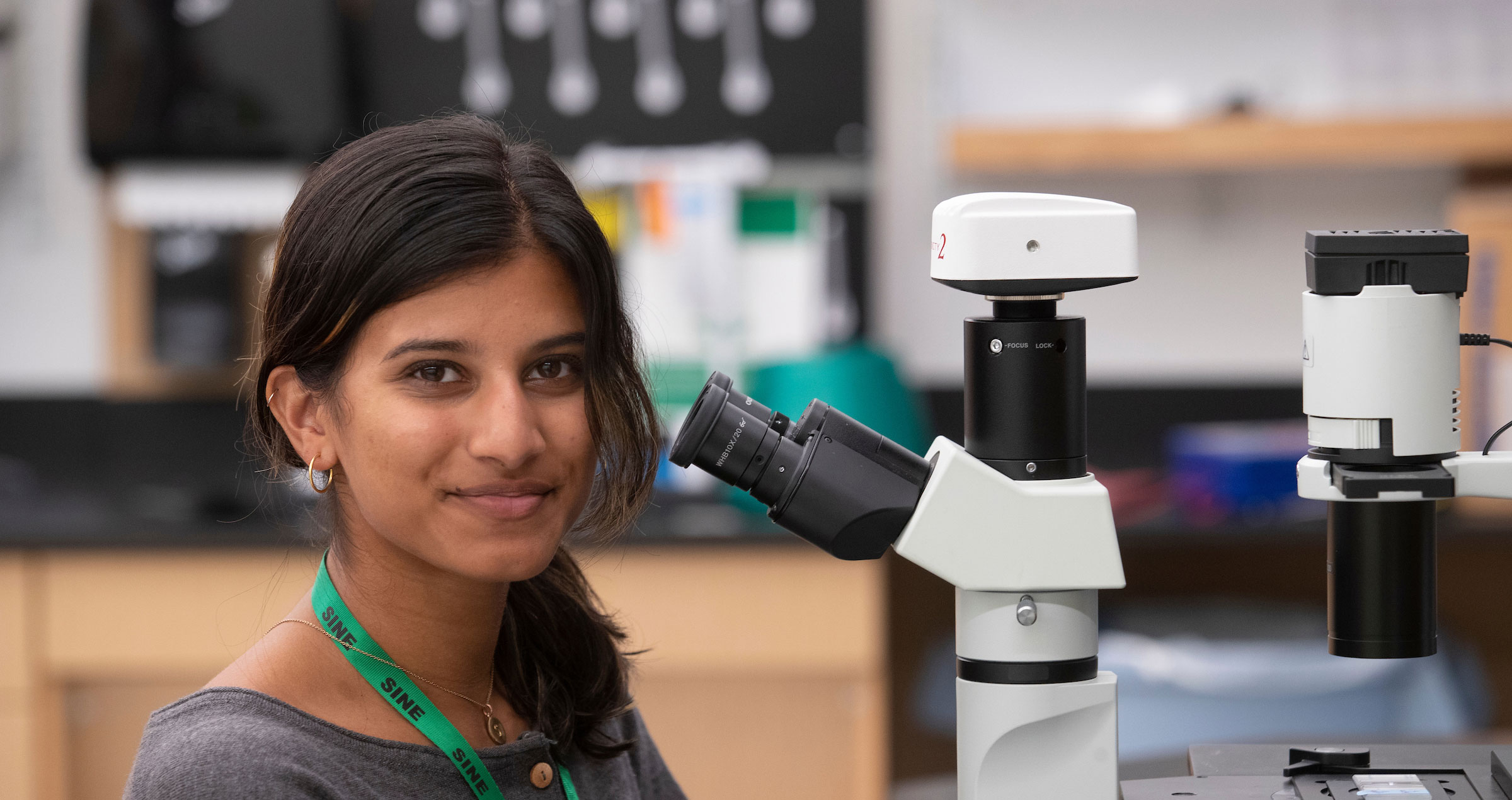Student Shefali Menezes is pictured in a lab on campus as part of a research fellowship