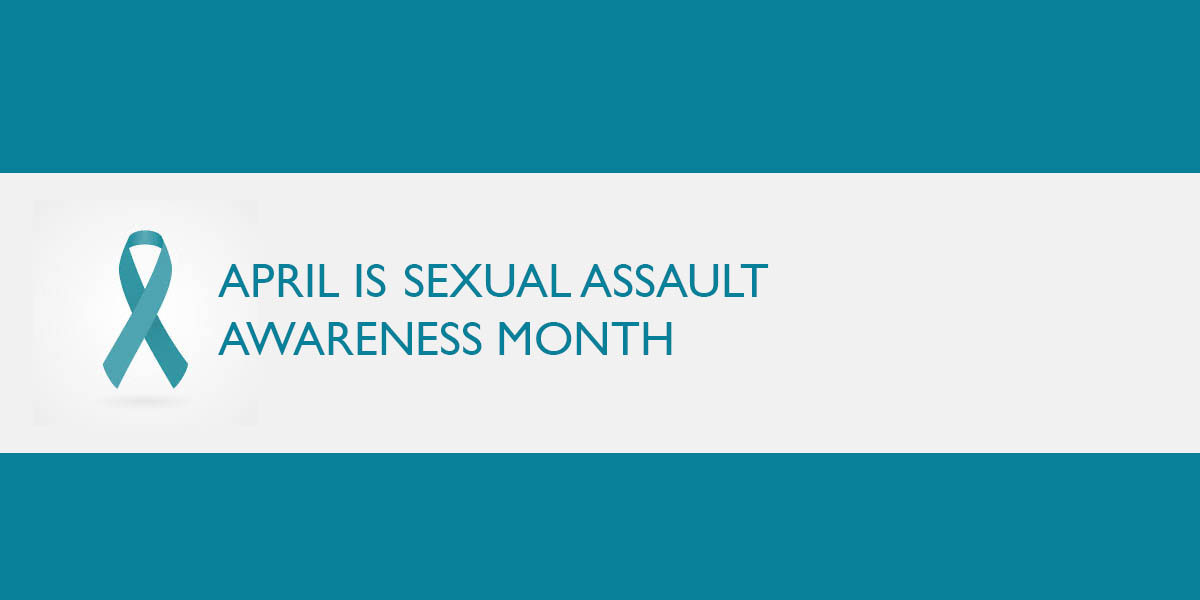 Illustration of ribbon symbolizing Sexual Assault Awareness. Text reads April is Sexual Assault Awareness Month.