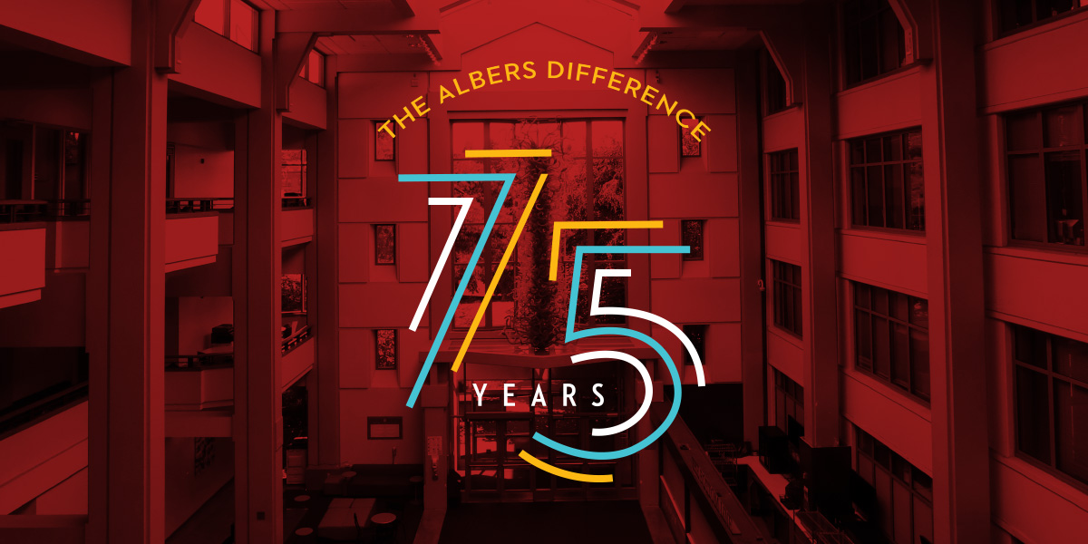 Graphic of 75th anniversary of Albers.