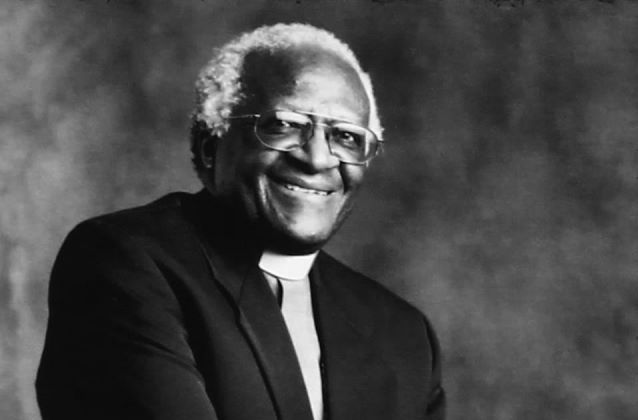 Black and white photo of Desmond Tutu