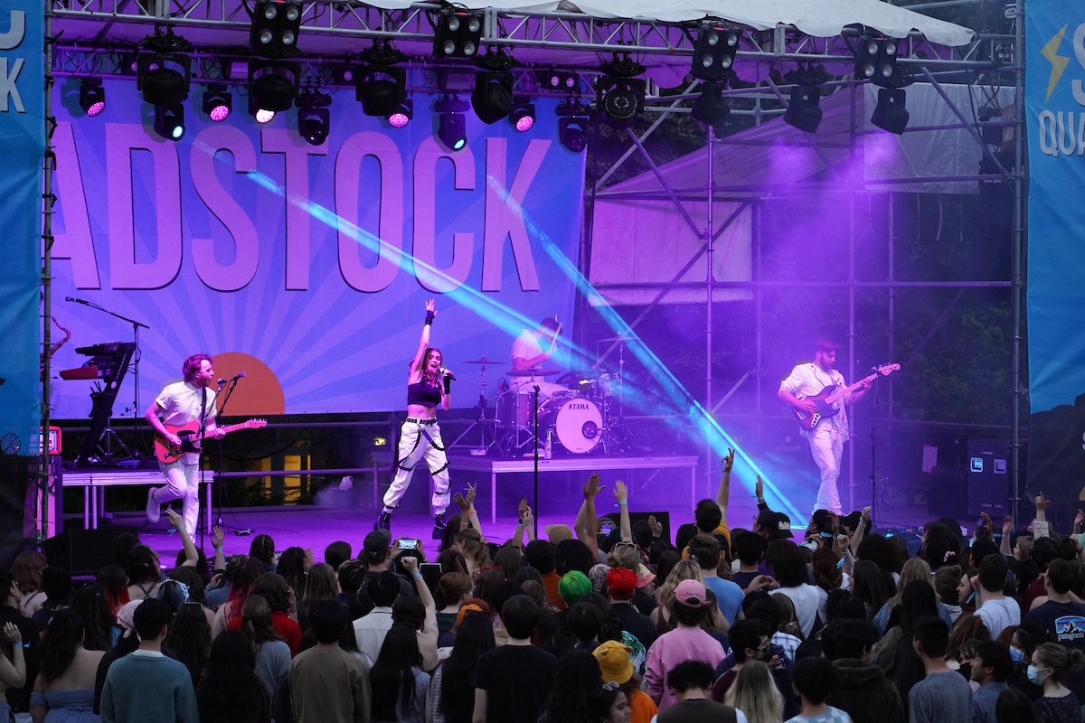 Photo of a live band at Quadstock