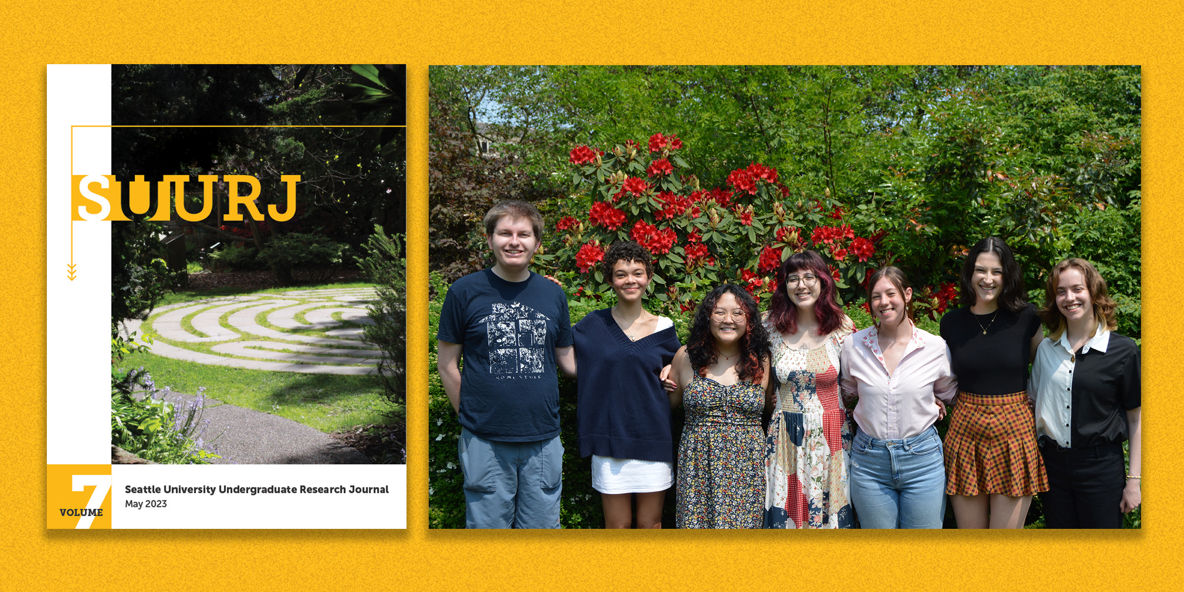 An image featuring the cover of the research journal and our students editors. 